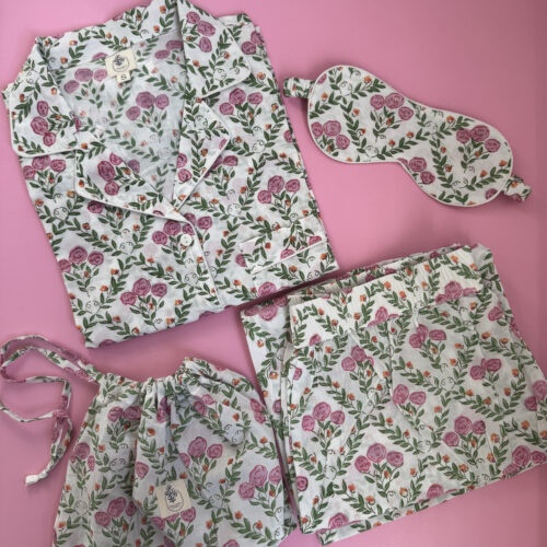 Rose Lattice Full sleeves Luxury Cotton Pajama set