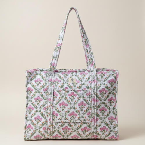 Pink rose lattice tote