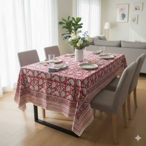 red waterlilly table cover lifestyle